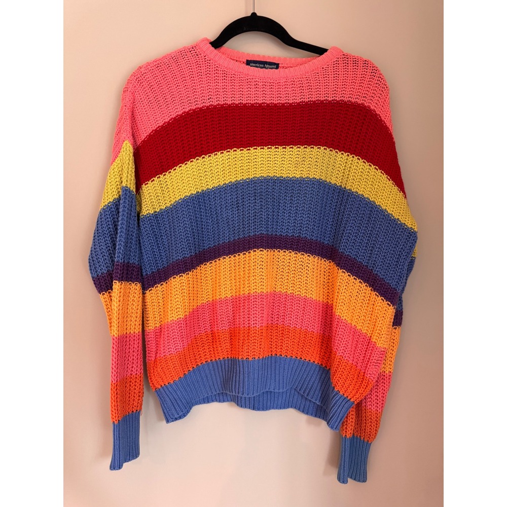Vintage American Apparel Rainbow Striped 100%‎ Cotton Fisherman Sweater Y2K